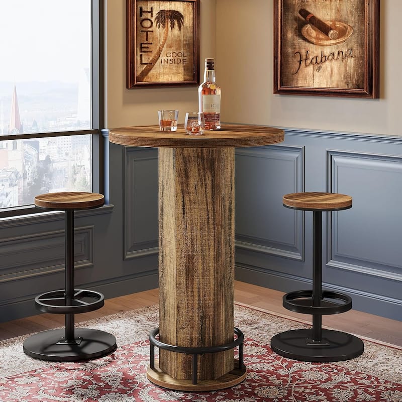 Industrial Round Bar Table with 2 barstools, Pub Table for Kitchen Nook, Apartment, Small Space