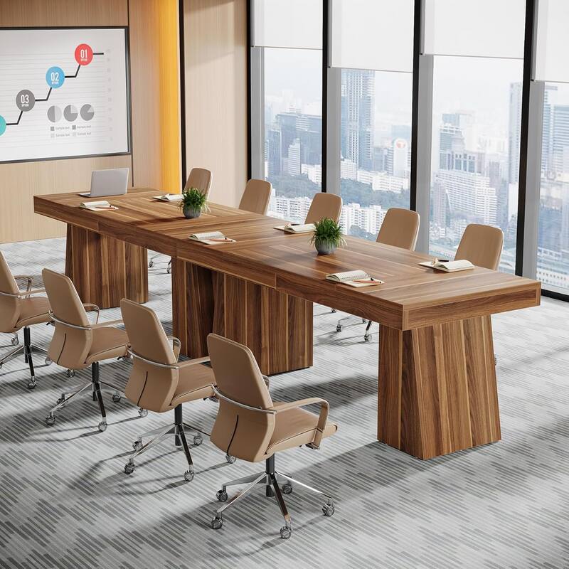55.1" W Conference Table, Modern Meeting Table with Trapezoidal Legs