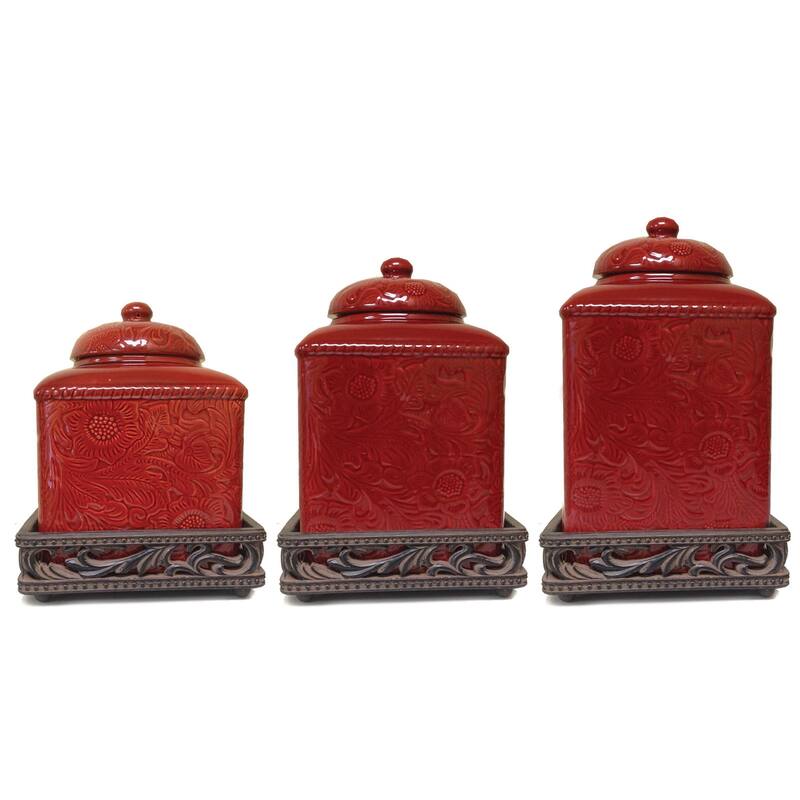 HiEnd Accents Savannah Canister & Base Set, 3PC - Red
