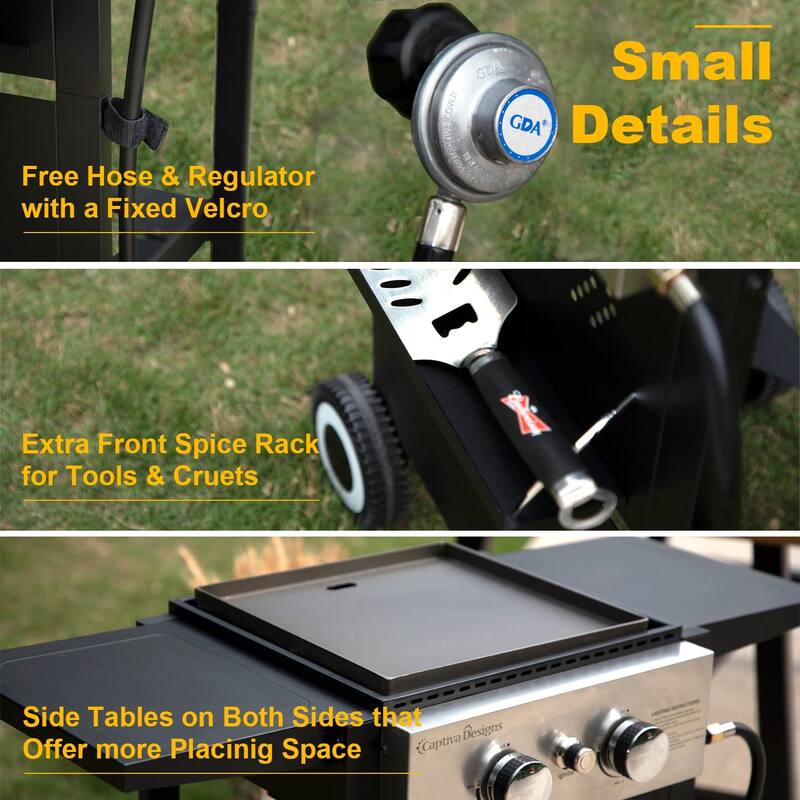 2- & 3-Burner Propane BBQ Grills with Cast Iron Griddles, 20,000 & 33,000 BTU for Outdoor, Patio, and Party Cooking