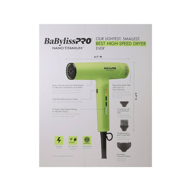 BaBylissPRO Nano Titanium Light Ionic High Speed Hair Dryer - Neon Yellow (BNTC9200NY)