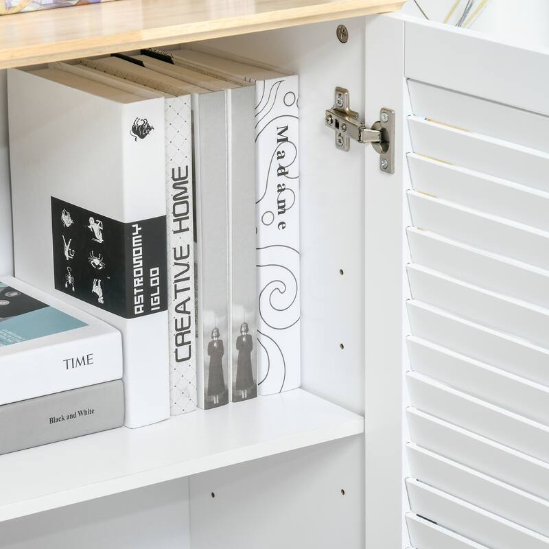 White Storage Cabinet with Louvered Doors and Adjustable Shelf for Bathroom Kitchen or Living Room - 31.5" X 11.75" X 31"