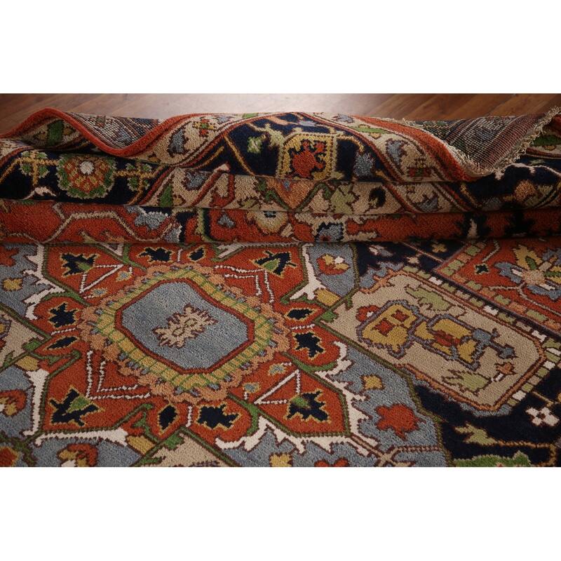 Orange Heriz Serapi Oriental Area Rug Hand-Knotted Wool Carpet - 9'0"x 11'11"