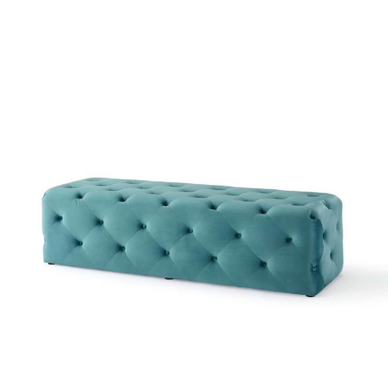 Amour Tufted Performance Velvet Upholstered Entryway Bench, Sea Blue