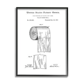 Stupell Industries Toilet Paper Roll Vintage Patent Minimal Black White Framed Wall Art