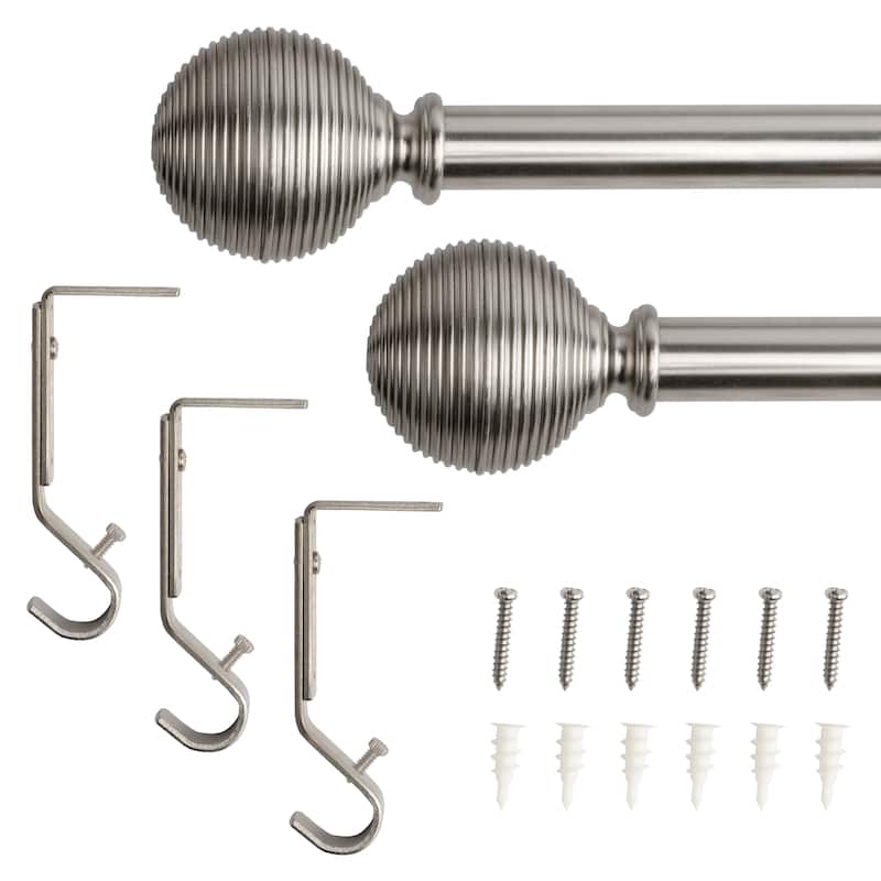 Lumi 3/4" Single Curtain Rod Set Brushed Nickel- Lined Ball finials - 66"-120" - Brushed Nickel