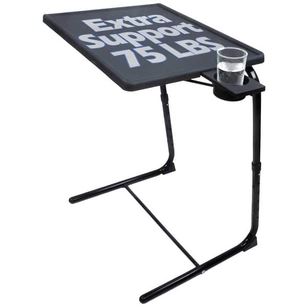 TV Tray Table Portable Foldable & Adjustable - Laptop, Eating, Drawing, Snack Plastic Tray Table Stand w/ Adjustable Cup Holder - Black