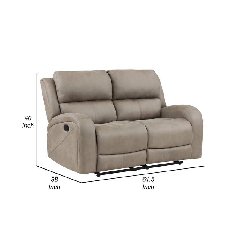 Patsy 62 Inch Manual Double Recliner Loveseat, Tufted Brown Microfiber