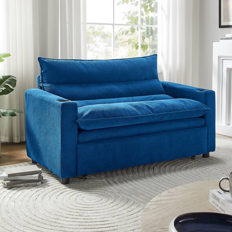 3-in-1 Convertible Sofa Bed, Sleeper Couch with Adjustable Backrest, Velvet Pull-Out Loveseat Chaise Lounge