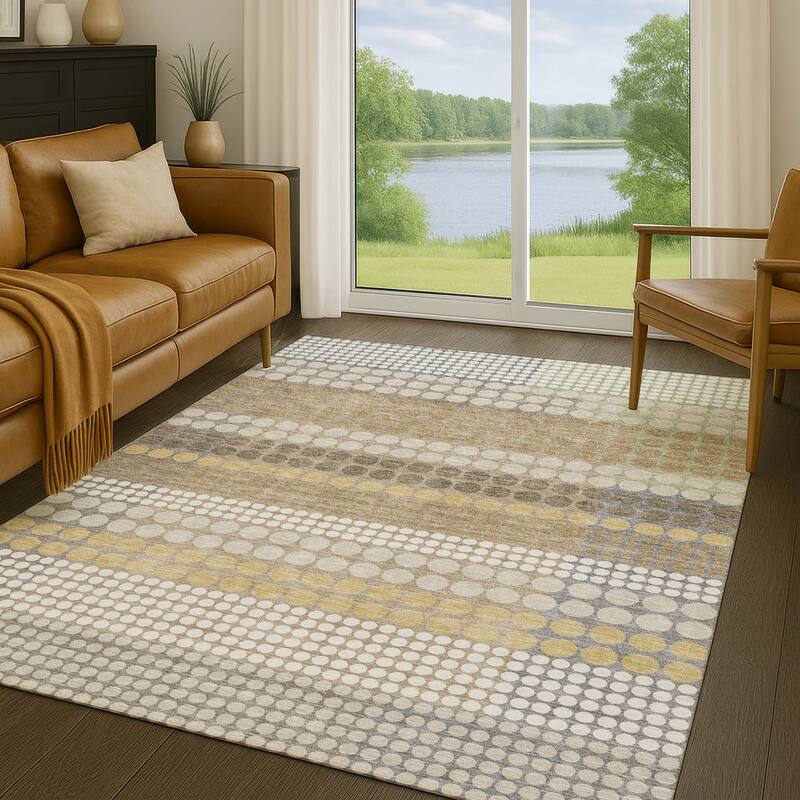 Machine Washable Indoor/ Outdoor Casual Dotty Chantille Rug