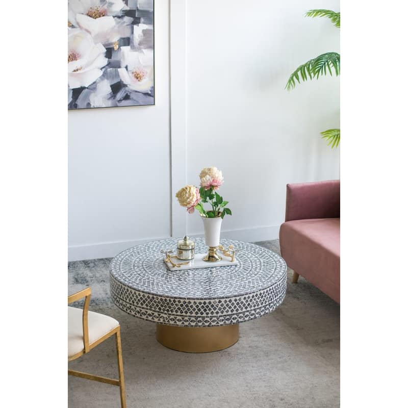Janus Capiz Coffee Table with Pedestal Base - 35.25" - Gray, Beige, and Gold