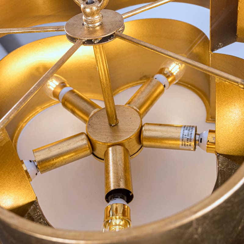19.7" Modern Gold Metal Diammable 5-Light Drum Chandelier Ceiling Light