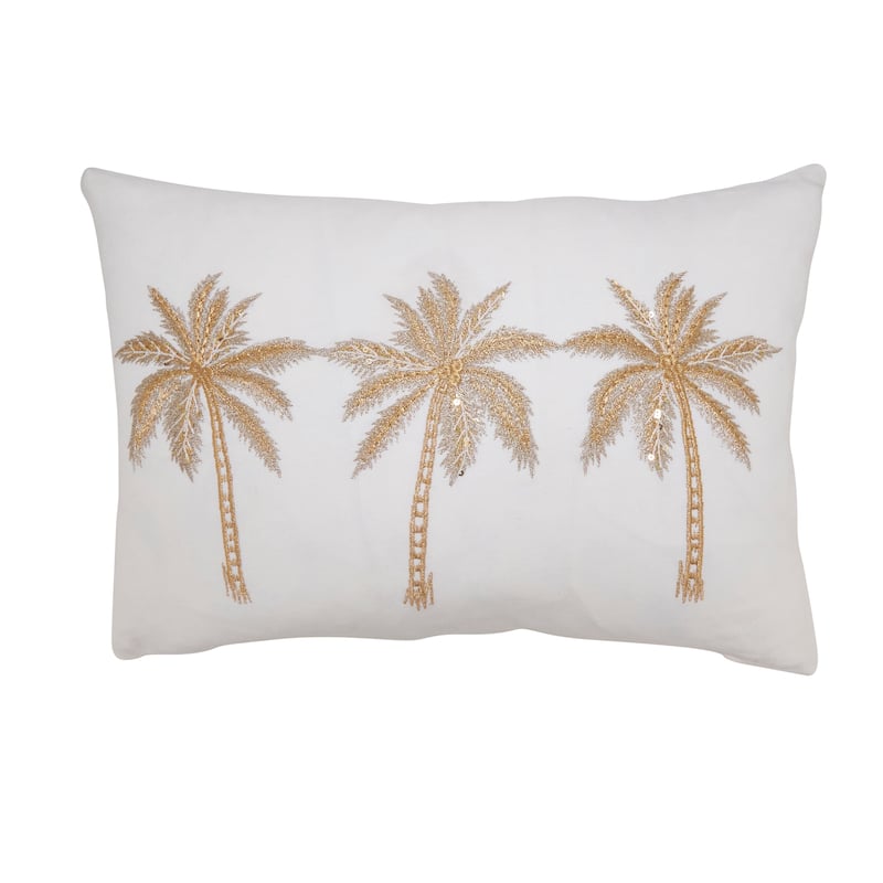 Palm Trees Throw Pillow - 12"x18" - Feather Down - Gold