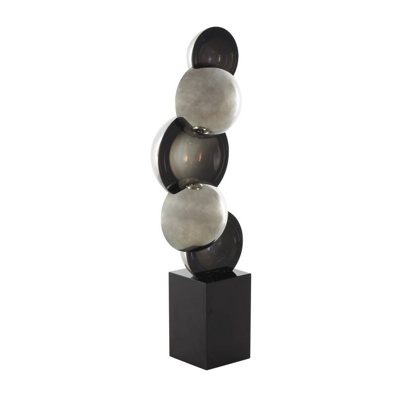 Glass Abstract Stacked Orb Decorative Sculpture with Black Base - Black or Silver - Roche River Decor