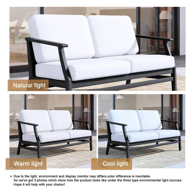 Outdoor Teak Wood Loveseat Sofa with Water-Resistant Cushions