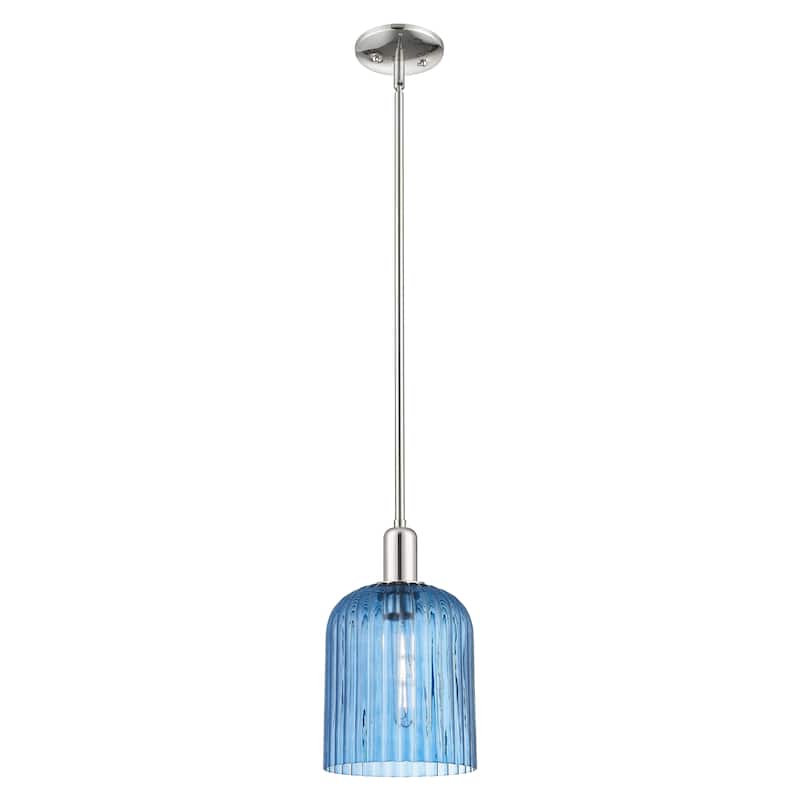 Innovations Lighting Endless Possibilities Arcadia - Bridal Veil - 1 Light 8" Stem Hung Mini Pendant - Blue Shade/Polished Nickel