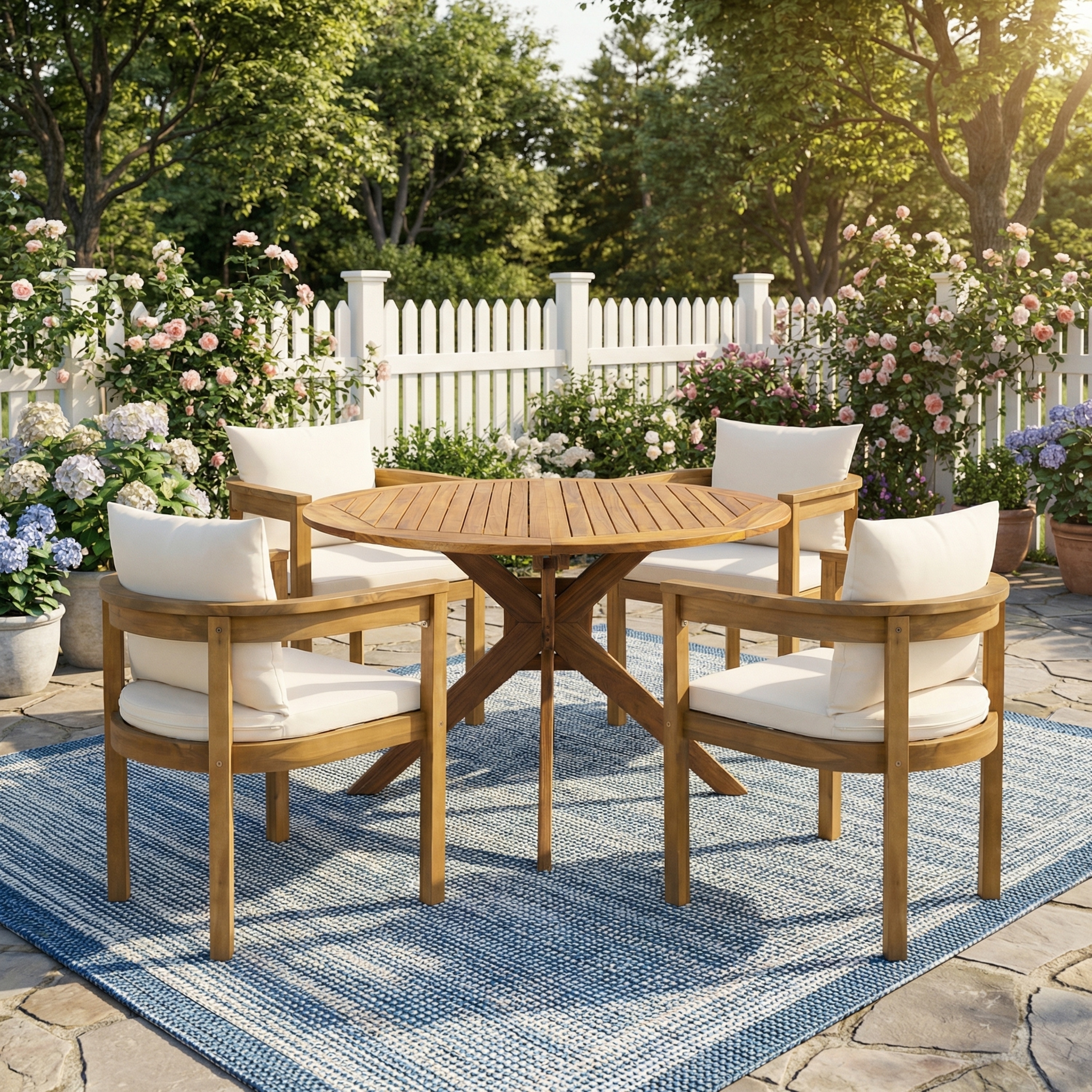 Christopher Knight Home - Willowcrest Outdoor Acacia Wood 5-Piece Dining Set with Cushioned Armchairs