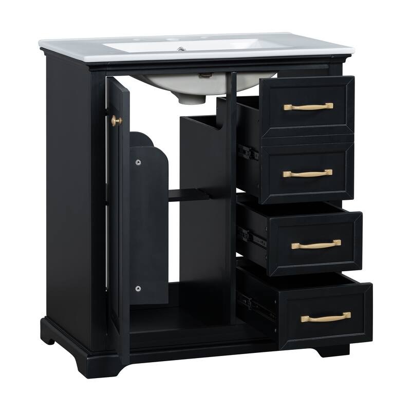 30 inch MDF Bathroom Vanity with Sink, One Package, Green Bathroom Cabinet with Drawers