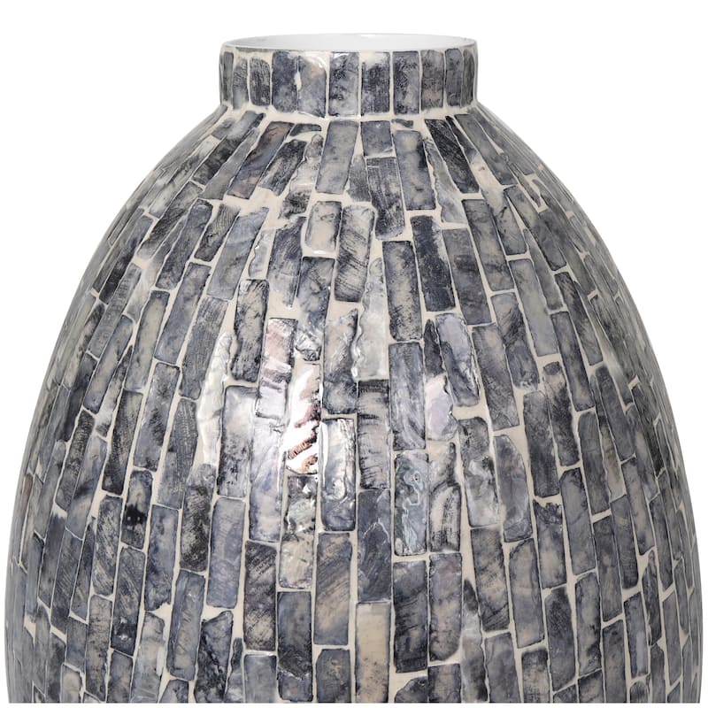 Gray Mother of Pearl Shell Handmade Mosaic Inspired Decorative Vase