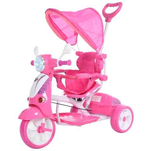Qaba Children Ride-On Moped Tricycle with an Interesting/Stylish Design & Interactive Music & Lighting Functions, Pink