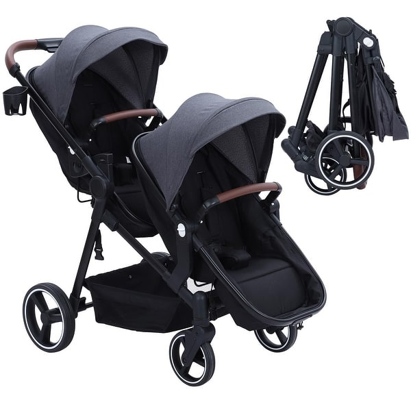 slide 2 of 26, Double Stroller Track Tandem Stroller for Infant and Toddler Dark Grey