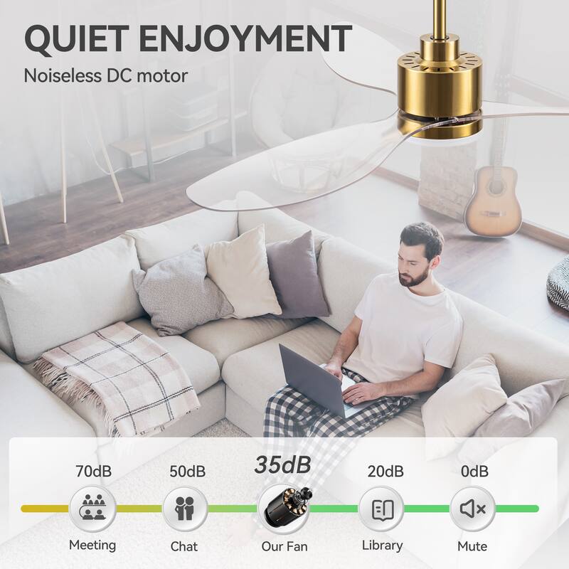 52 Inch LED Ceiling Fan with Lights Remote(3-Blade)