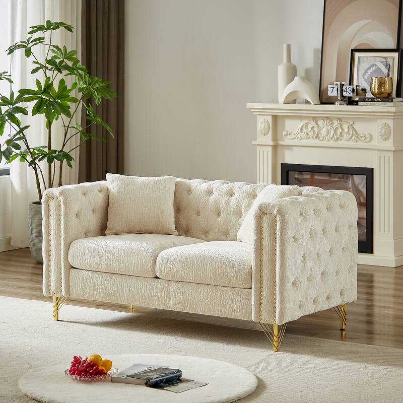 Classic Chesterfield 5-Seat Sofa with Nailhead Trim & Button Tufting, Chenille Upholstery