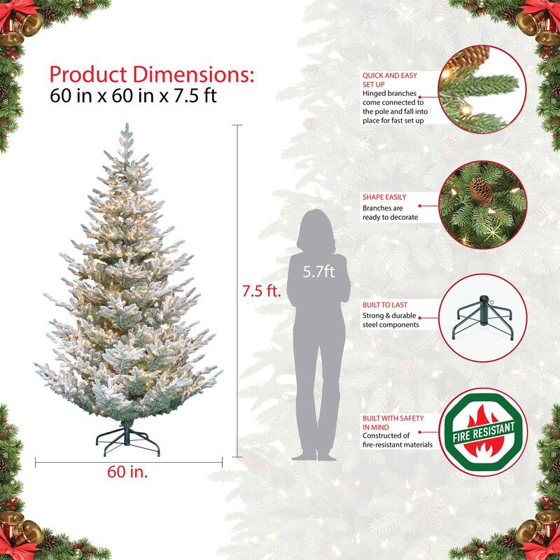 Puleo International Flocked 7.5' Spruce Pre-lit Artificial Christmas Tree