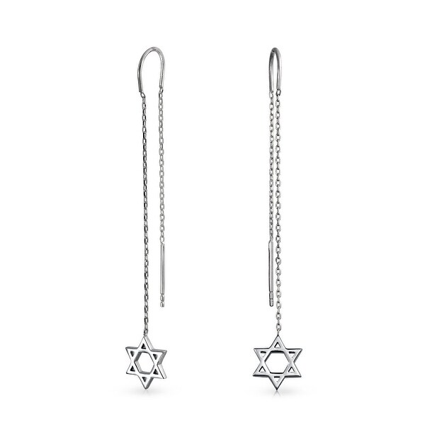 Sterling Silver Jewish Star Of David Long Chain Threader Earrings Sterling Silver Jewish Star Of David Long Chain Threader Earrings