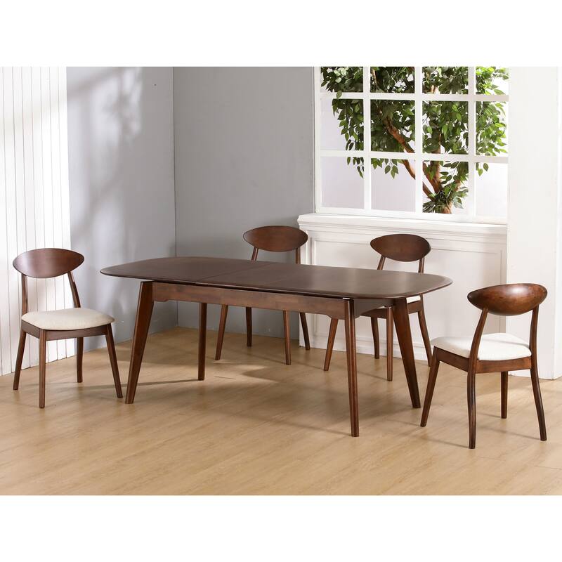 Furniture of America Abigail VII Mid-Century Modern 5-Piece Rich Walnut Solid Wood 79-inch Extendable Dining Set