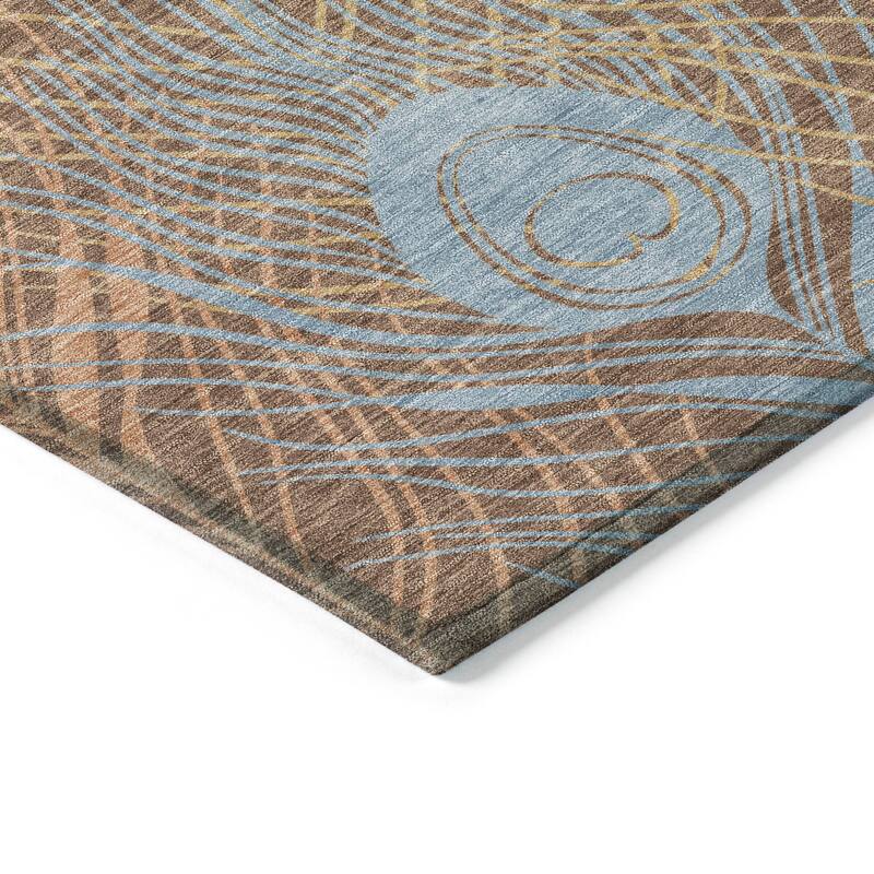 Machine Washable Indoor/ Outdoor Modern Peacock Chantille Rug