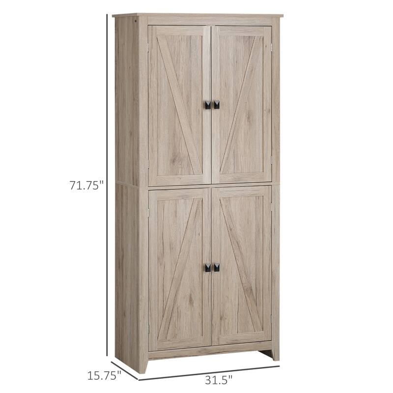 HOMCOM 72" Freestanding 4-Door Kitchen Pantry, Storage Cabinet Organizer with 4-Tiers, and Adjustable Shelves, White