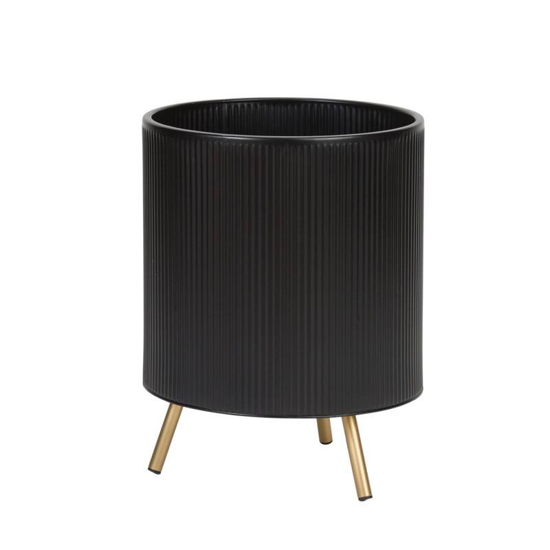 Everett Black Mid-Century Modern Indoor Metal Pot Planter with 3-Leg Metal Base