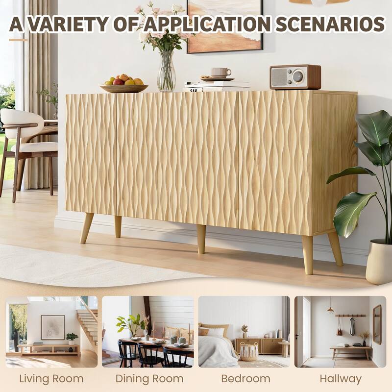 EROMMY 58" Accent Storage Cabinet with Adjustable Shelves, Sideboard Buffet with Doors for Living Room