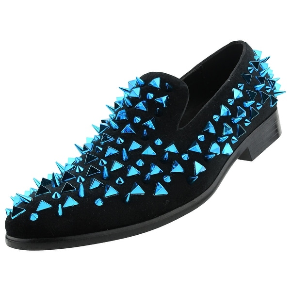 blue spiked loafers