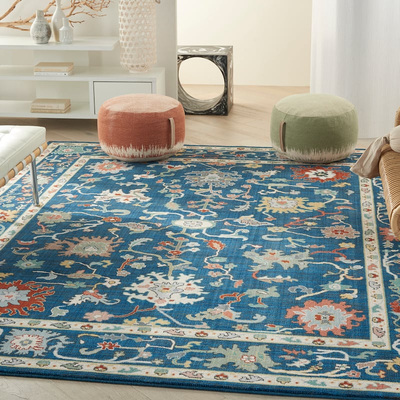 Nourison Parisa Traditional Bordered Floral Area Rug - 2'3" x 10' - Denim