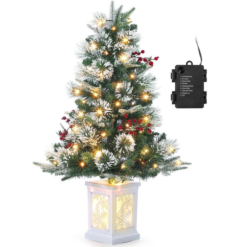 8 Mode Mini Prelit Premium Snow Flocked Artificial Christmas Tree - 3FT