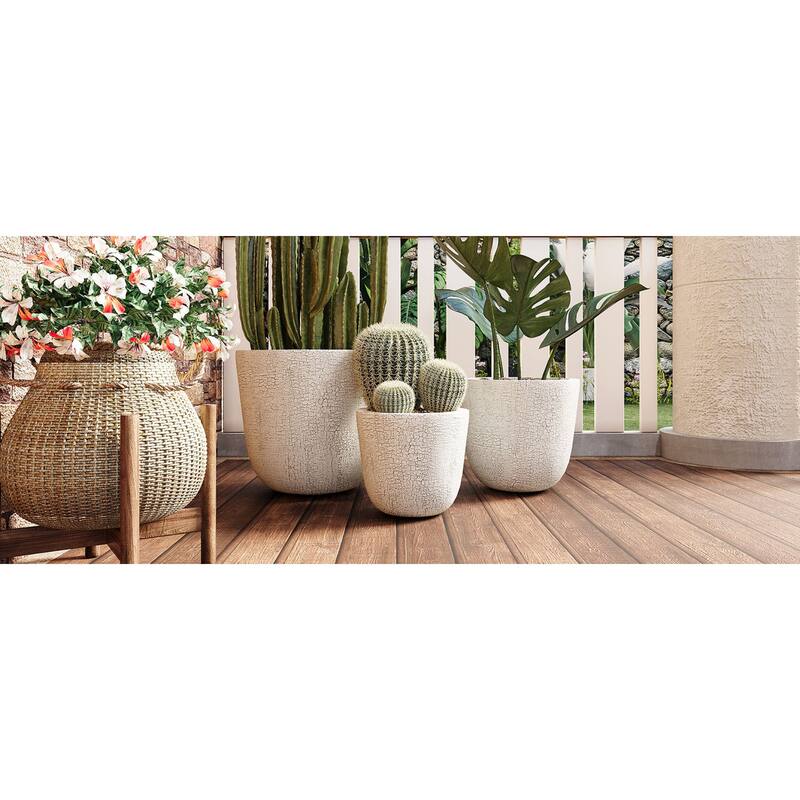 Roomfitters Lightweight MGO Planter Set of 3, Round Weather Resistant Outdoor Indoor Flower Pots for Garden Patio
