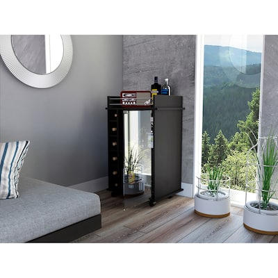 Dukat Bar Cart,Two Shelves, Six Built-in Wine Rack, Four Casters -Black