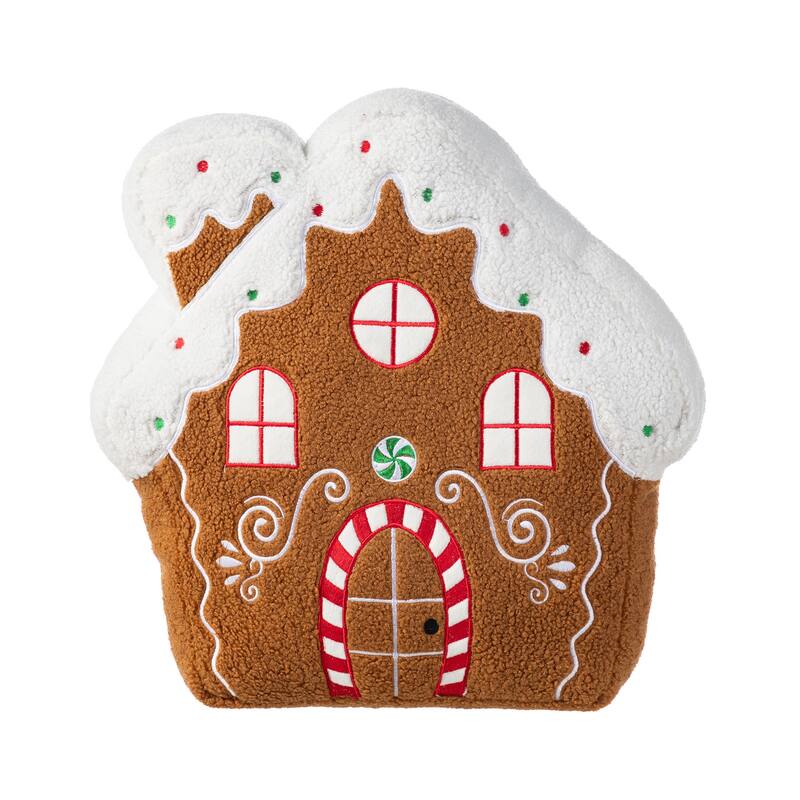 Glitzhome Set of 2 Christmas Gingerbread Man and House Shaped Throw Pillows - Gingerbread House
