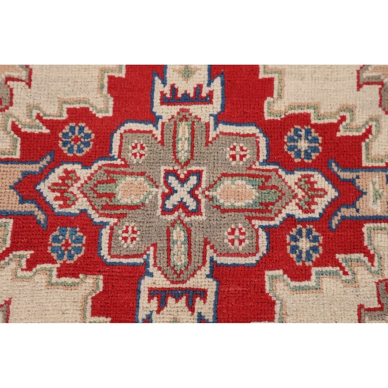 Geometric Kazak Oriental Accent Rug Hand-Knotted Wool Carpet - 3'11" x 5'11"