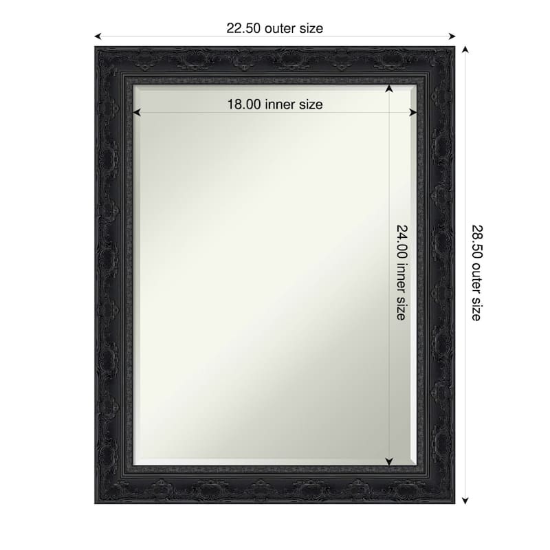 Filigree Half-Inch-Bevel Framed Wall Mirror - 23 x 29 in - Filigree Gloss Black