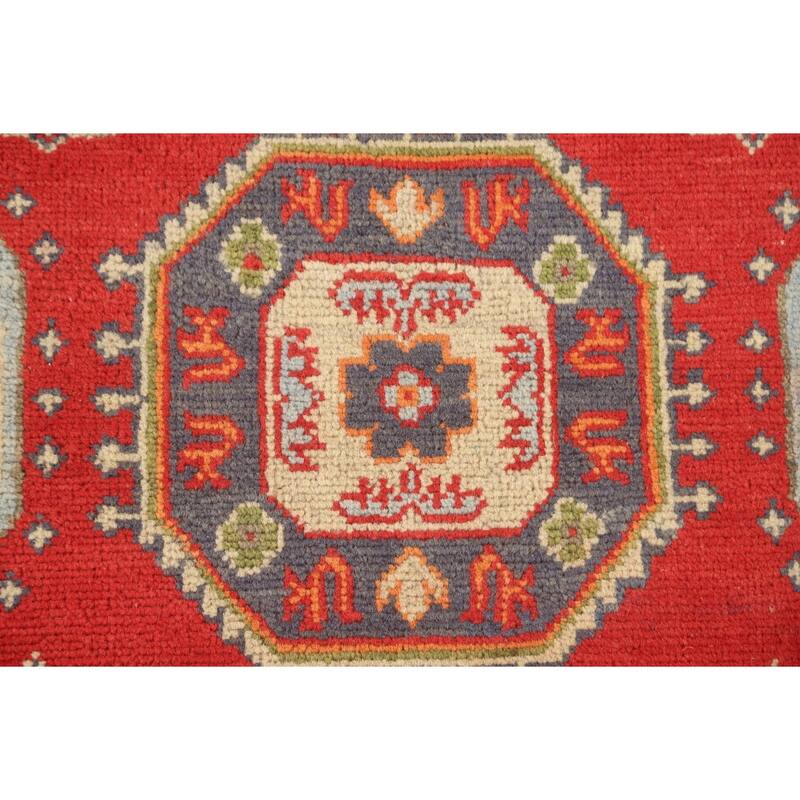 Geometric Kazak Accent Rug Hand-Knotted Wool Carpet - 2'7" x 3'11"