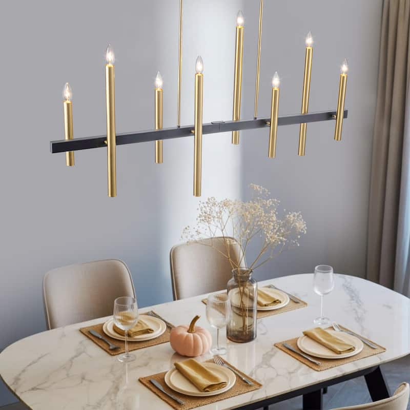 FTL 8-Light Linear Black and Gold Chandelier - N/A