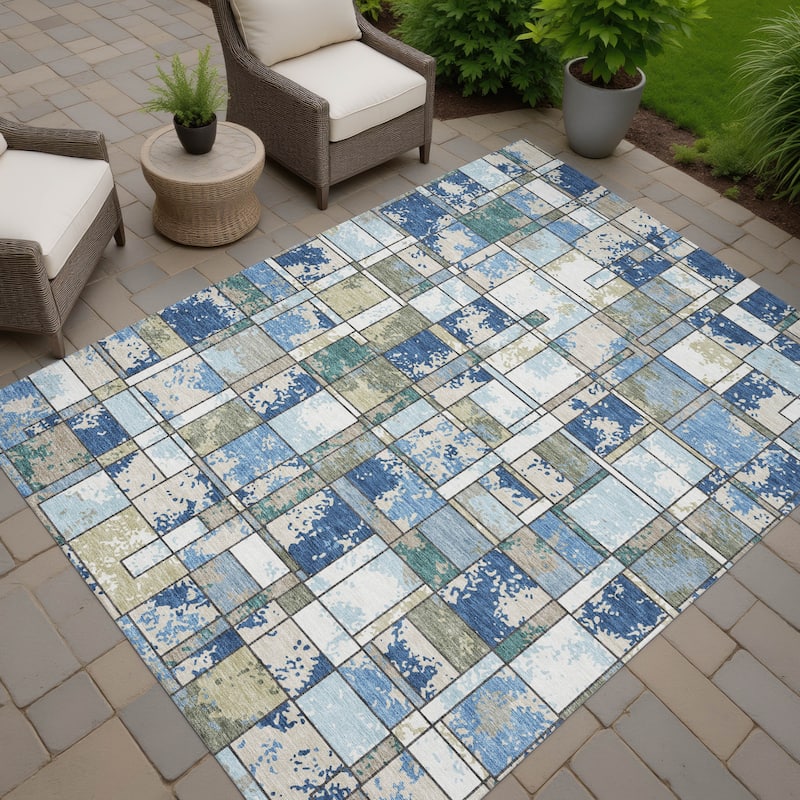Machine Washable Indoor/ Outdoor Patchwork Chantille Rug