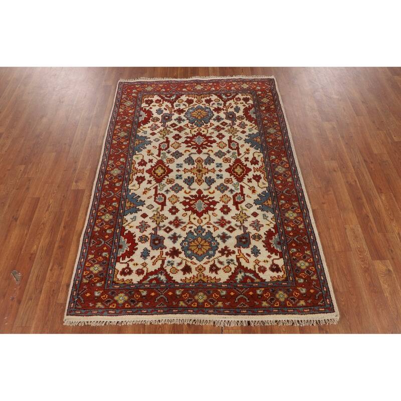 Ivory Oushak Oriental Accent Rug Hand-Knotted Wool Carpet - 4'0" X 5'10"