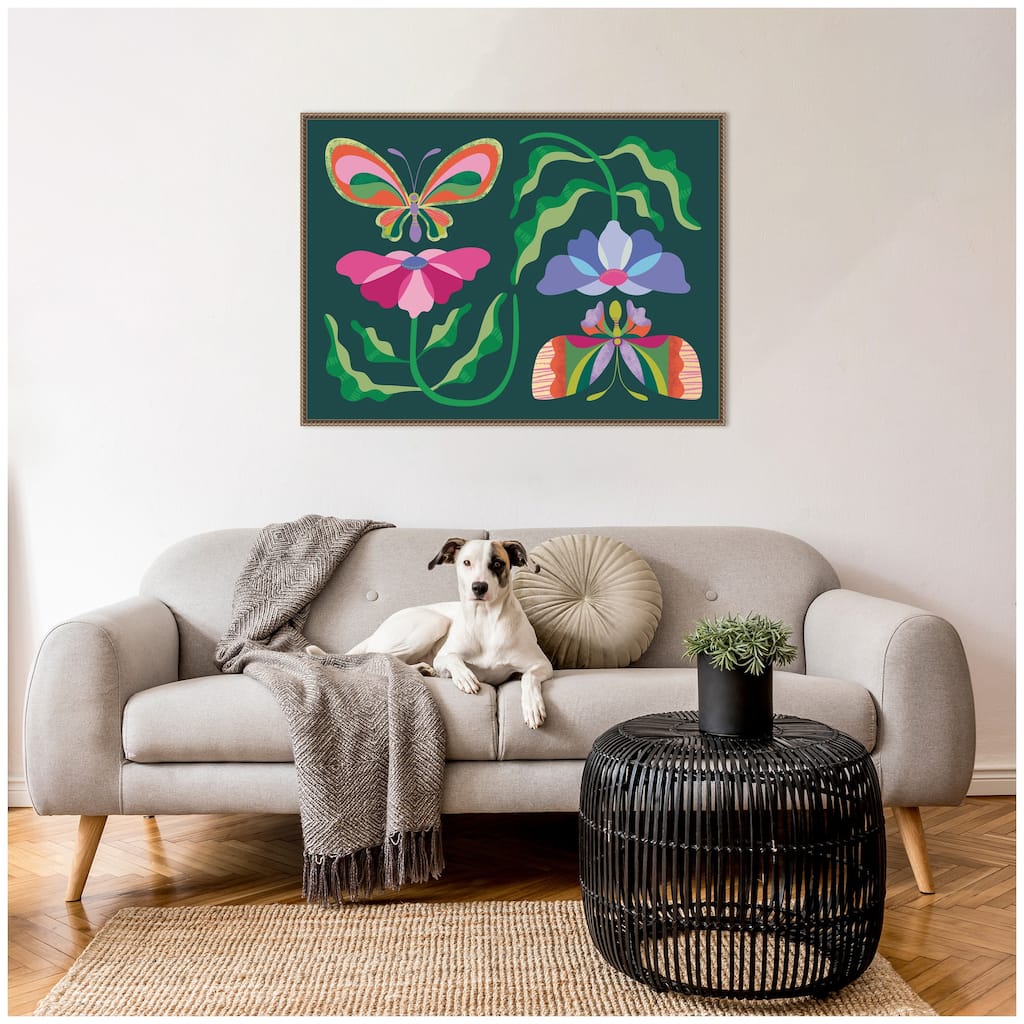 Kate and Laurel Floral Butterflies by Rachel Lee Framed Canvas Wall Art Print