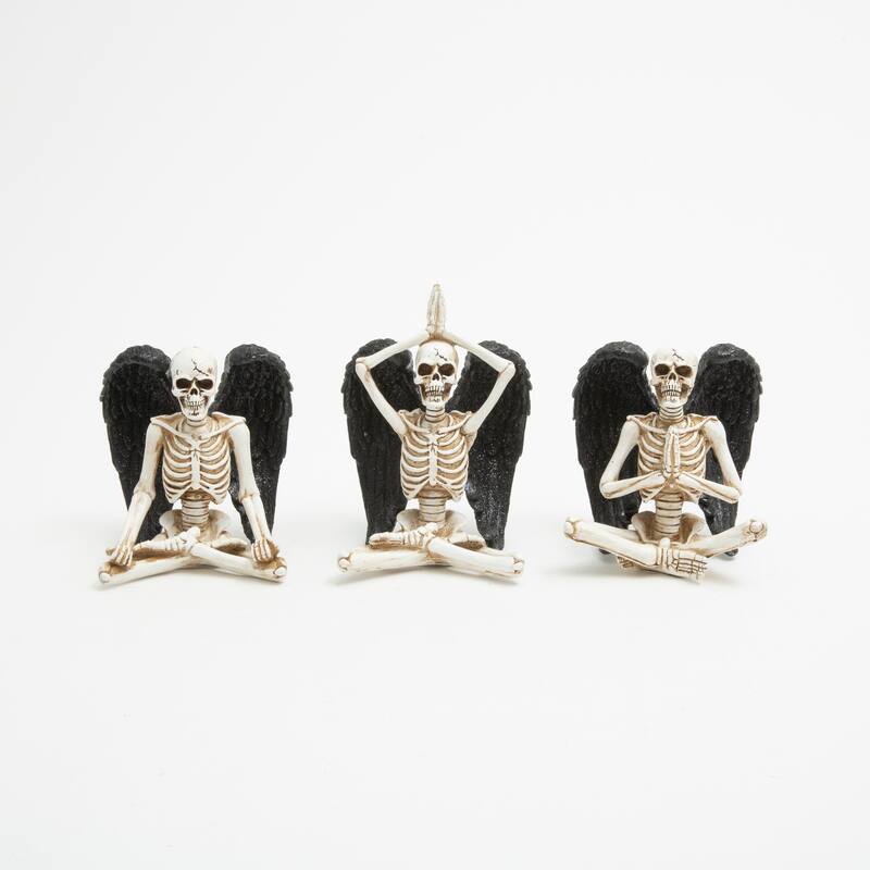 6.69 Inch Resin Halloween Yoga Skeletons with Wings Set of 3
