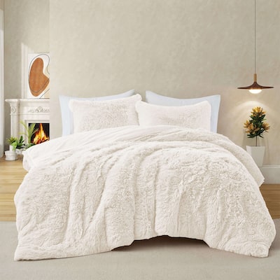 Fluffy Shaggy Reversible Faux Fur Comforter Set, Fuzzy Plush Bedding Set