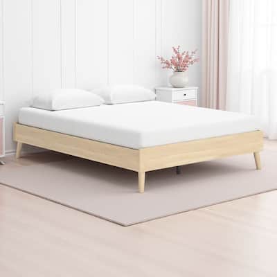 Abis Queen Platform Bed, Natural Brown Wood, Low Profile Tapered Legs